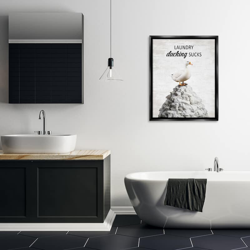 Stupell Duck & Laundry Pile Framed Floater Canvas Wall Art Design By Lettered and Lined