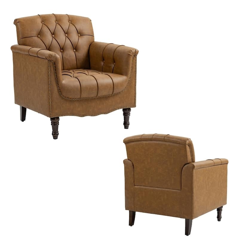 Modern Faux Leather Accent Chairs Set Of 2, Upholstered Armchair For Living Room