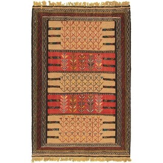 eCarpet Gallery Area Rug for Living Room Bedroom 321028 Ottoman Natura Bordered Red Kilim 3'7 x 5'11 Hand-Knotted Wool Rug 