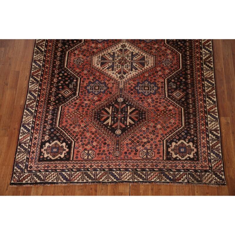 Vegetable Dye Qashqai Persian Rug Hand-knotted Wool Carpet - 5'5"x 7'6"