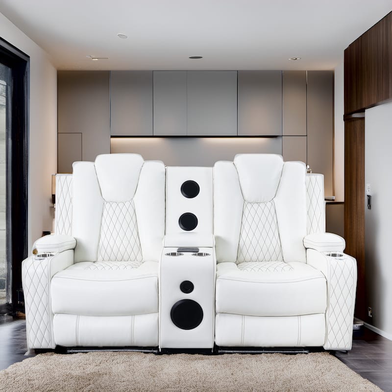 Premium Air Leather Home Theater Loveseat with LED Lights, Recliner with Built-in Speakers & Wireless Charging