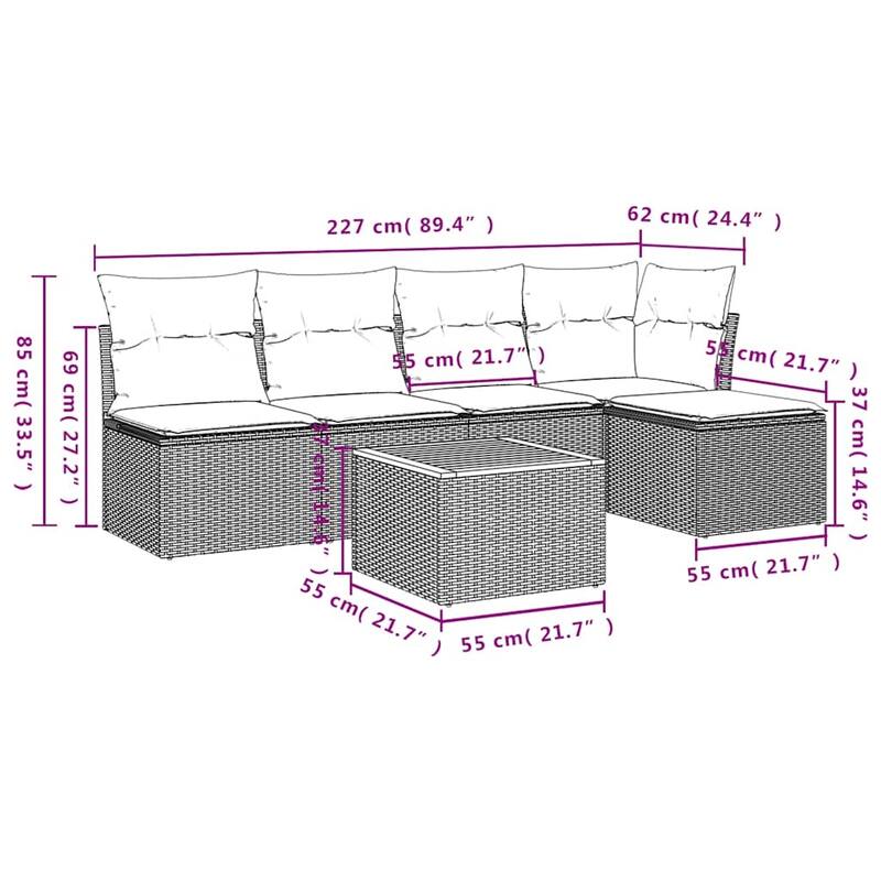 vidaXL Garden Sofa Set Black - 21.7 x 21.7 x 14.6