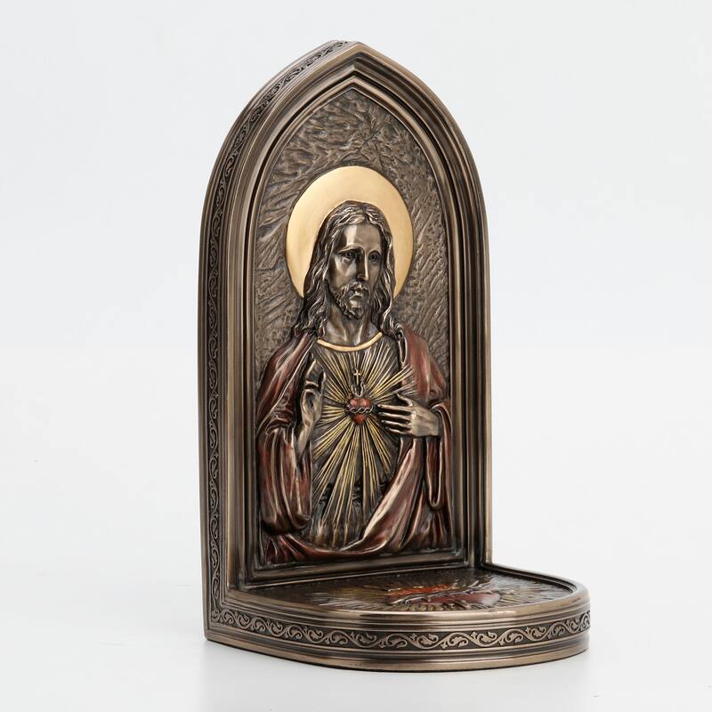 Veronese Design 8.3 H The Sacred Heart Of Jesus Bookend Cold Cast Bronze