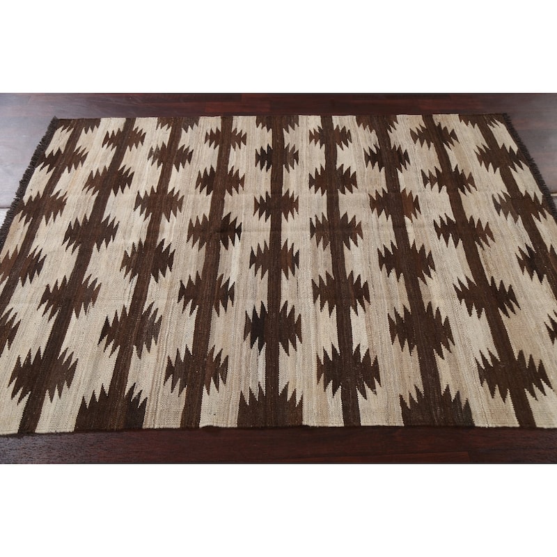 Natural Dye Tribal Kilim Contemporary Area Rug Flat-weave Wool Carpet - 4'9" x 6'7"