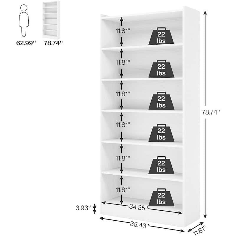 6-Tier Open Bookcase, 72 inches Large Tall Bookshelf
