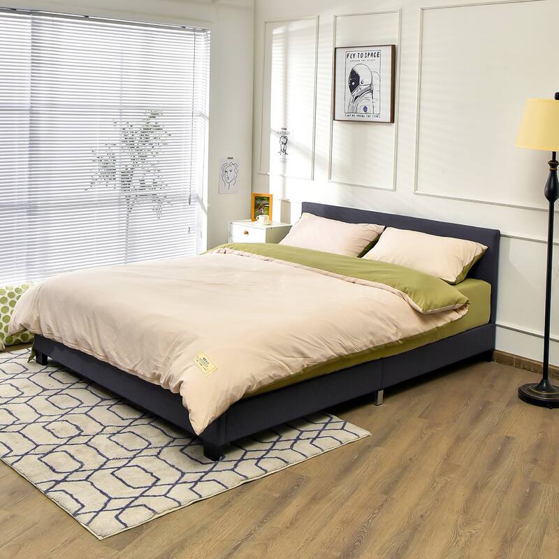 Costway Full Upholstered Platform Bed Frame with Linen/PU Headboard
