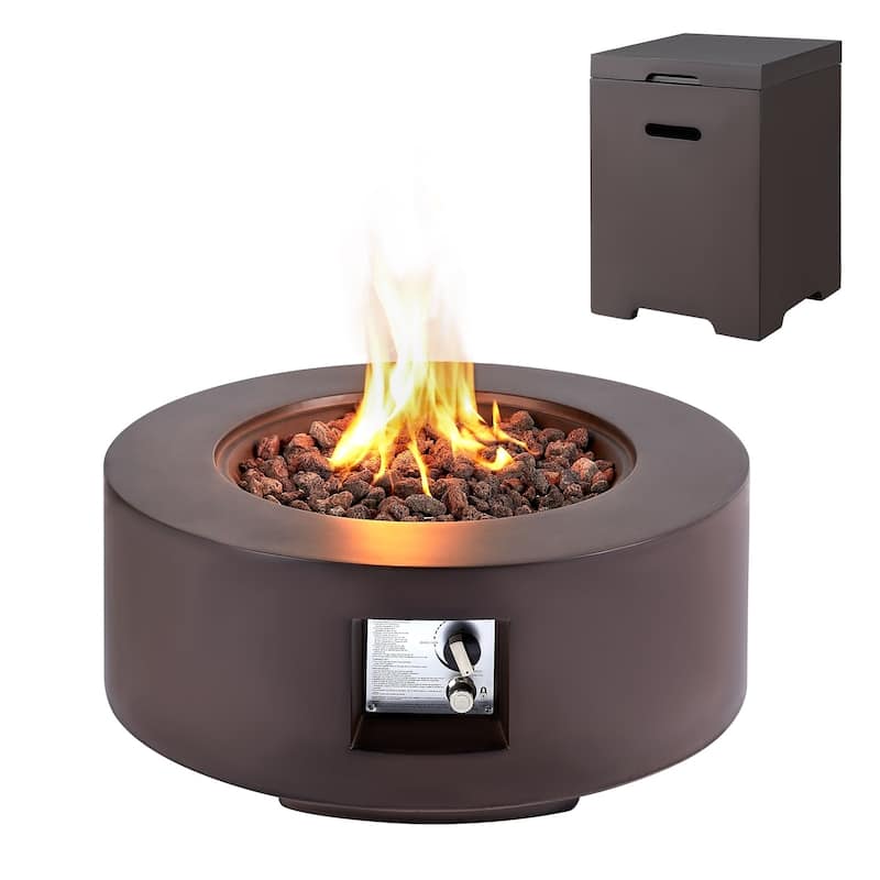 AVAWING 50,000 BTU 30" Outdoor White Round Propane Fire Pit Table and Set (Set Includes Tank Holder)