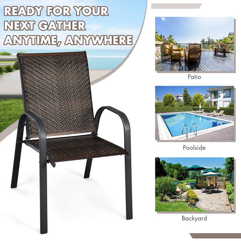 Costway Set of 6 Patio Rattan Dining Chairs Stackable Armrest Garden - See Details