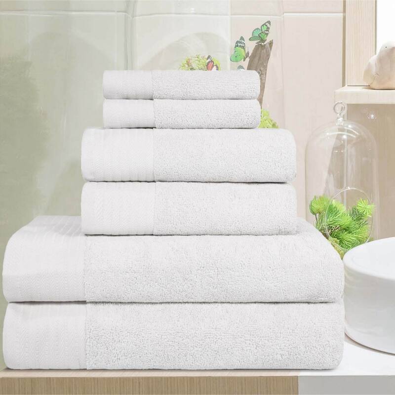 Turkish Cotton 6 Piece Herringbone Solid Towel Set by Superior - White