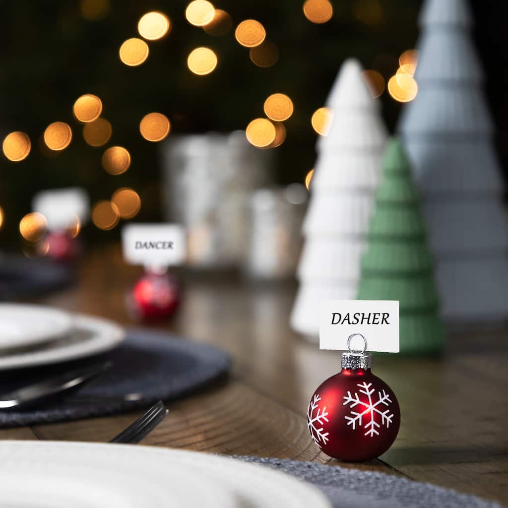 Christmas Glass Ball Ornament with Snowflake Place Card Holders - 2" - Red - Set of 6
