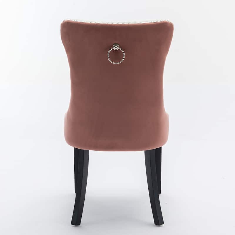 2PCS PU and Velvet Dining Chair with Wood Legs
