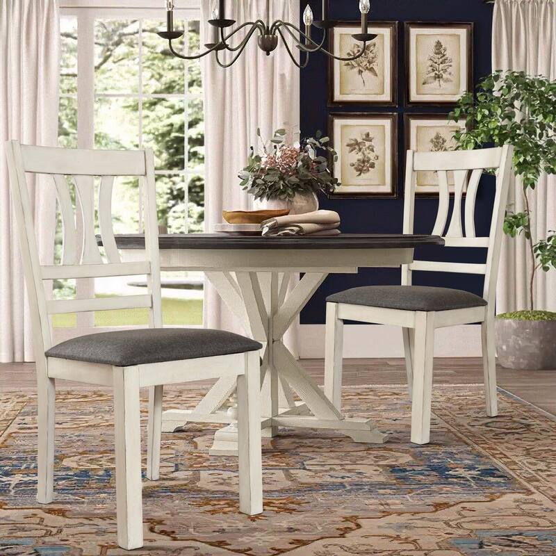 Modern Dining Chairs - Set of 2 - Distressed Off White - Rubberwood Frame - Comfortable Upholstered Seat