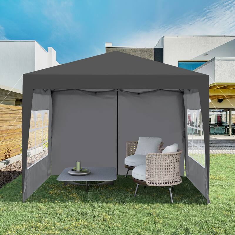 Outdoor 10x 10Ft Pop Up Gazebo Canopy Tent Removable Sidewall with Zipper, 2pcs Sidewall with Windows,with 4pcs Weight sand bag