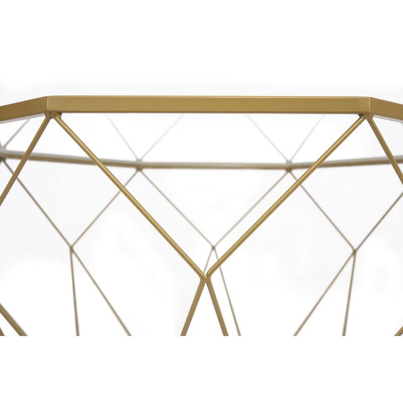 Malibu 22" Modern Octagon Center Coffee Table with Tempered Glass Table top & Sturdy Metal Geometric Base for Living Room Office