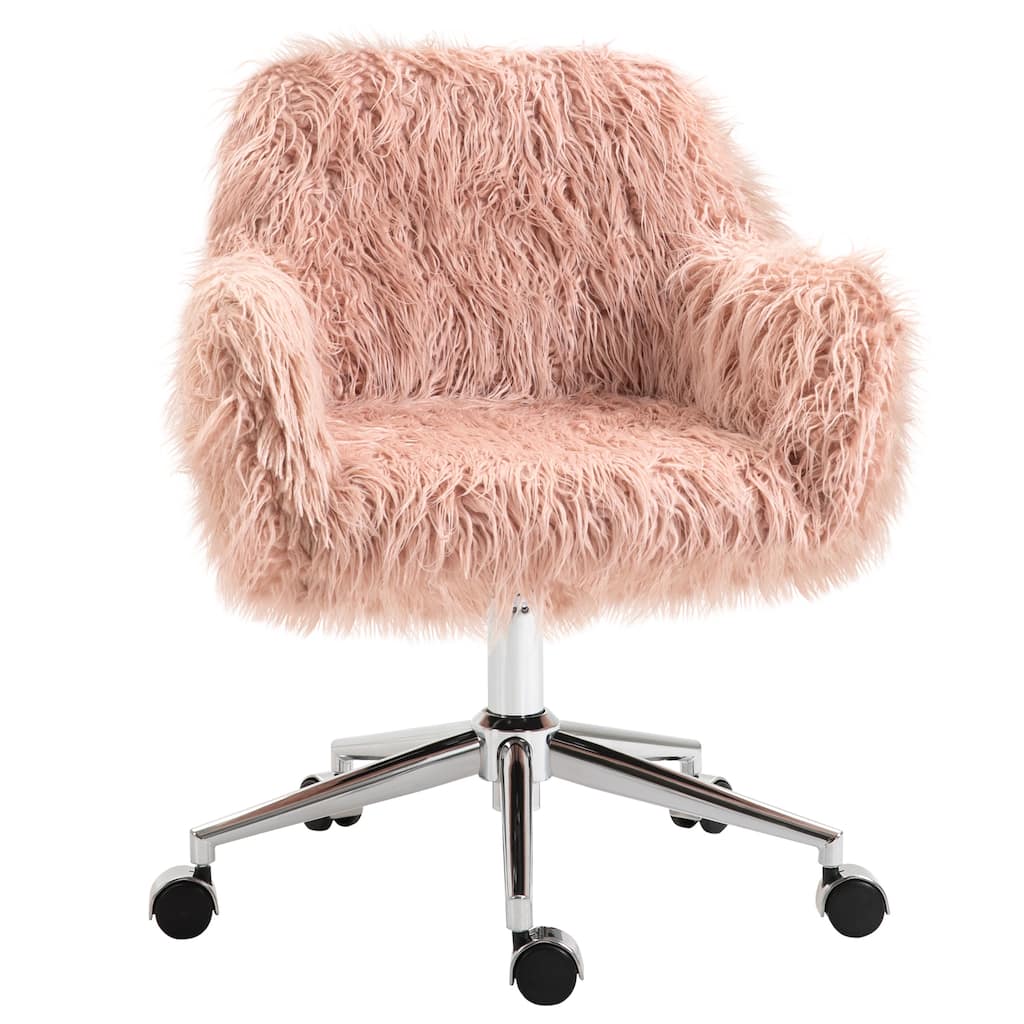 Faux Fur Home Desk Chair, Swivel Vanity Chair with Wheels, Fluffy Armchair with Adjustable Height, Ergonomic Computer Chair