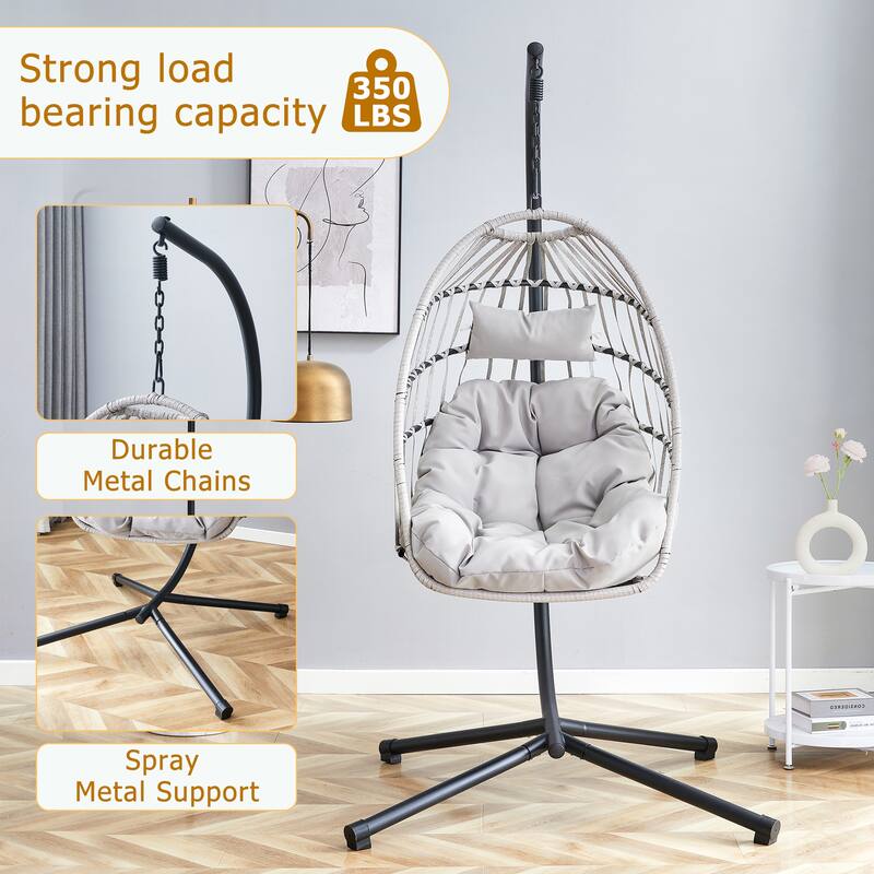 Rustproof Hanging Chair with Plush Cushion, Outdoor Egg-Shaped Swing Chair with a Non-slip Octopus Base