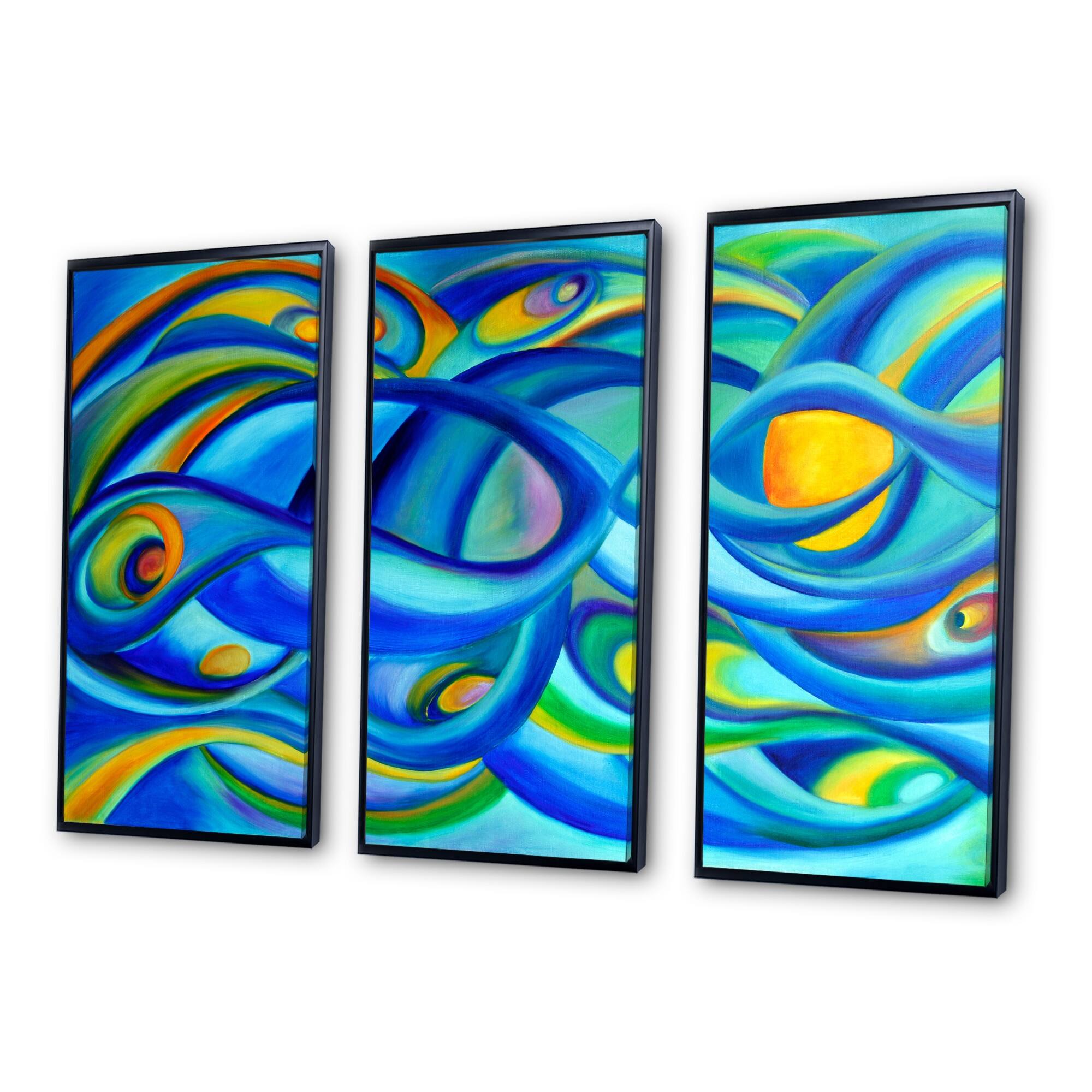 Designart "Blue and Green Universe Concept" Contemporary Framed Wall