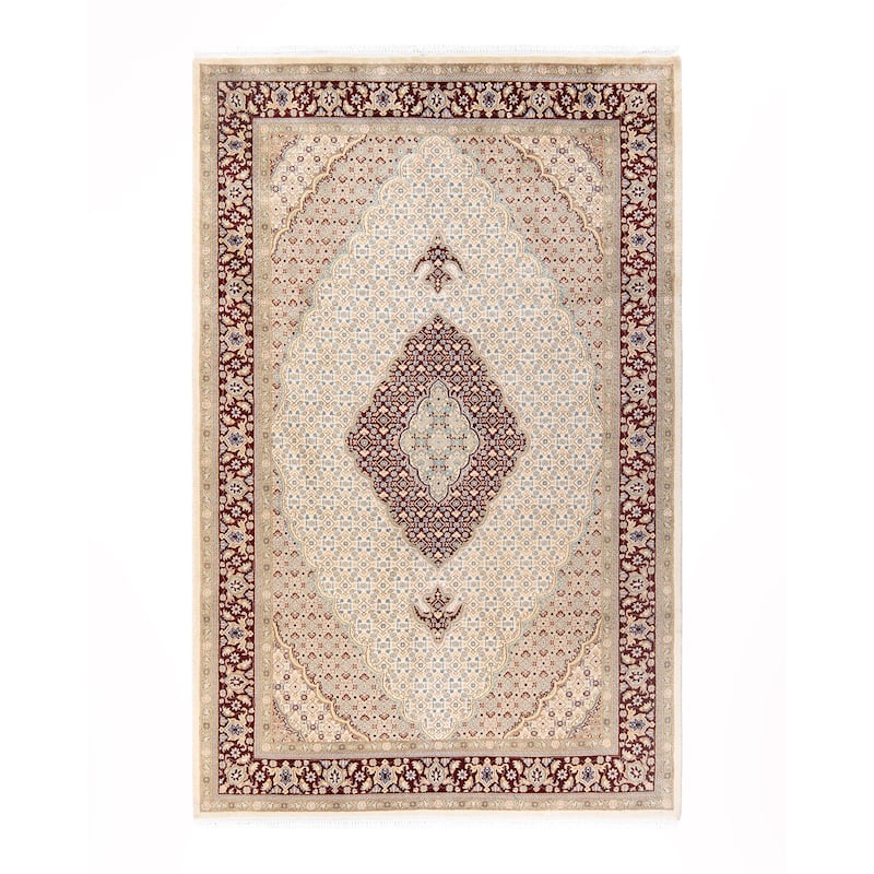 Overton Hand Knotted Wool Traditional Oriental Ivory Area Rug - 6' x 9' - Ivory - 6' x 9'
