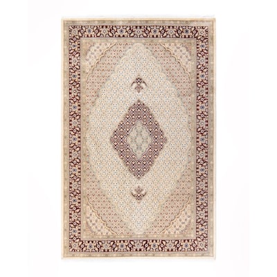 Overton Hand Knotted Wool Traditional Oriental Ivory Area Rug - 6' x 9'