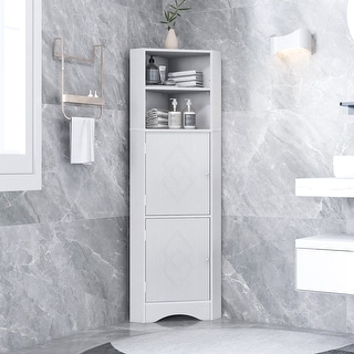 Tall Bathroom White Corner Cabinet, Freestanding Floor Storage ...