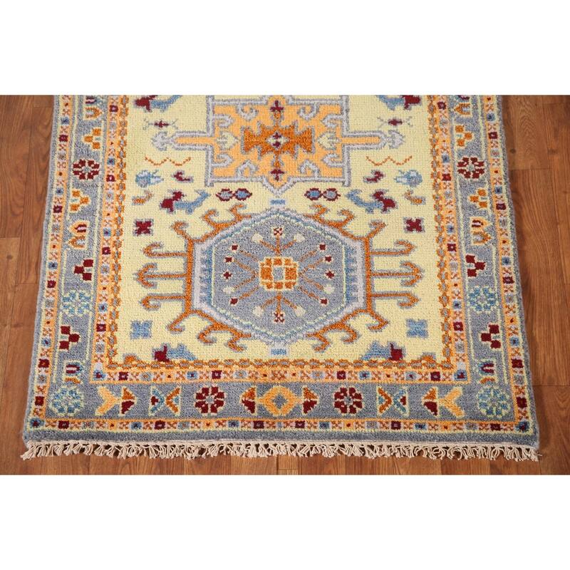 Geometric Kazak Accent Rug Hand-Knotted Wool Carpet - 3'0"x 5'0"