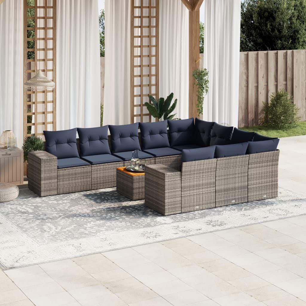vidaXL 11 Piece Patio Sofa Set with Cushions Gray Poly Rattan
