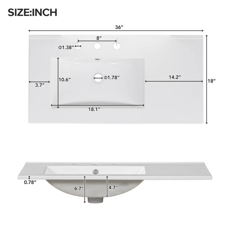 36'' Bathroom Vanity with Ceramic Sink Combo, Modern Bathroom Vanity Cabinet with 2 Soft Close Doors and 5 Storage Drawers
