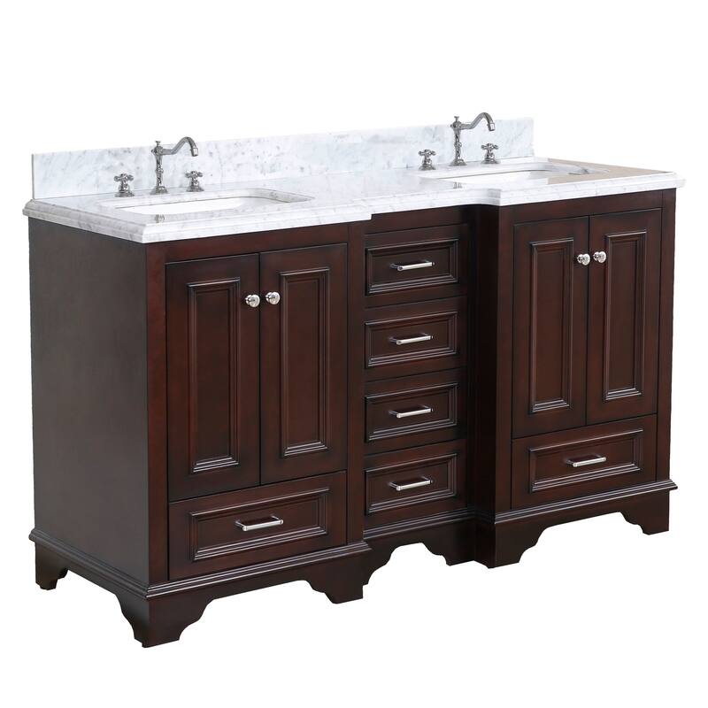 KitchenBathCollection Nantucket 60" Double Bathroom Vanity with Carrara Marble Top