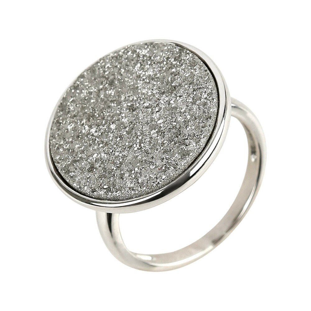 Multi Color Druzy 13X18 mm Gemstone Ring .925 Sterling Silver 7 Grams Size 6 Dainty Trendy