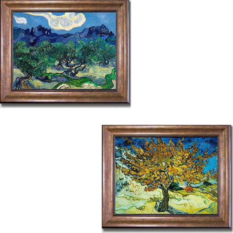 Olive Trees & Mulberry Tree by Vincent Van Gogh 2-pc Bronze-Gold Framed ...