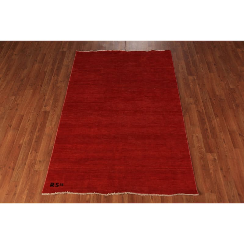 Red Gabbeh Modern Rug Hand-Knotted Oriental Wool Carpet - 3'11" x 5'11"