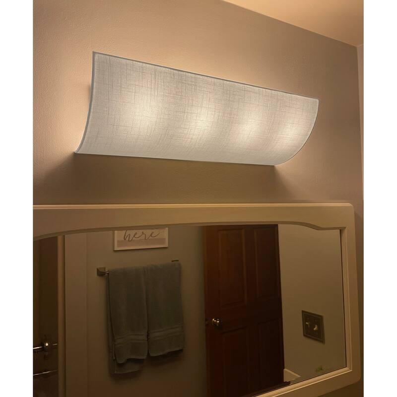 Moderne Vanity Light Cover Refresh Kit, 26"W White Textured Fabric Shade - DIY Upgrades Hollywood Lights (No Wiring) - 26 IN
