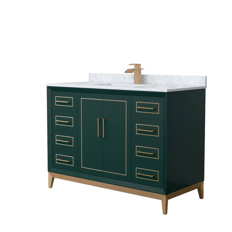 Marlena 48-Inch Single Vanity Set, Carrara Marble Top - Green, Bronze Trim, Carrara Marble Top