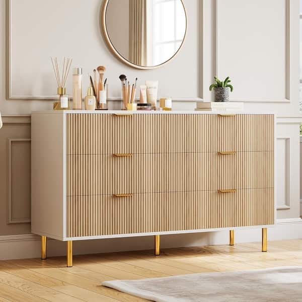 modern dresser cabinet design Modern 8 Drawers Dresser for Bedroom, 55" Wide Dressers & Chest of Drawers w/Curved Profile Design Ebern Designs Color: Natural