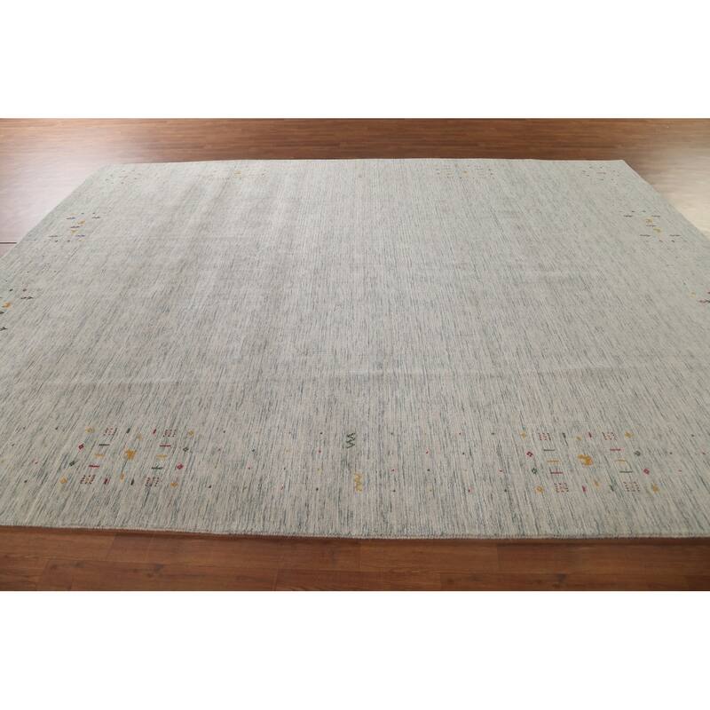Ivory Tribal Gabbeh Indian Area Rug Handmade Wool Carpet - 9'0"x 11'7"