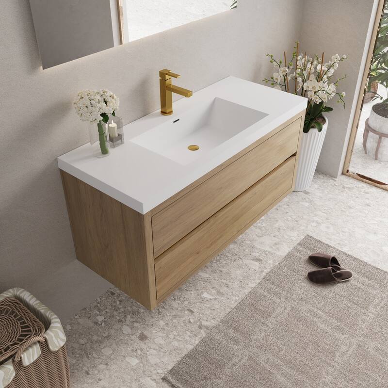 Wall-Mounted Bathroom Vanity with White Stone Resin Top