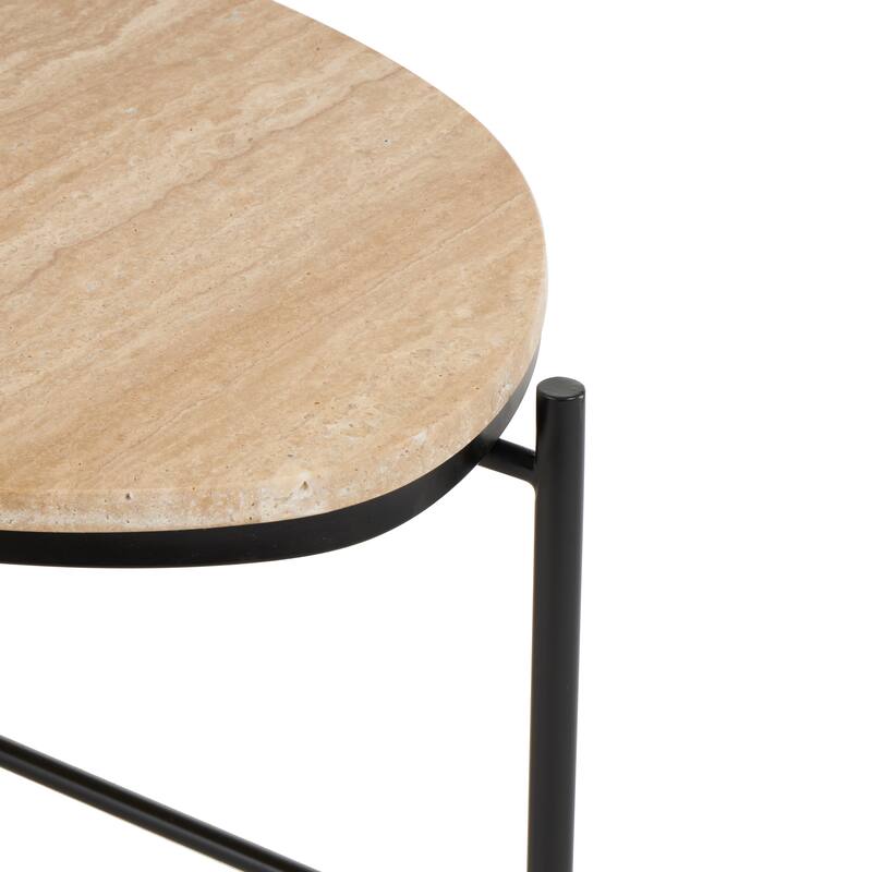 Beige Marble Living Room Coffee Table with Black Metal Support