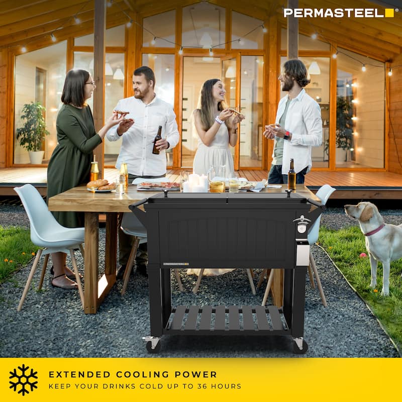 Permasteel 80-Qt Antique Furniture Style Rolling Patio Cooler, Black