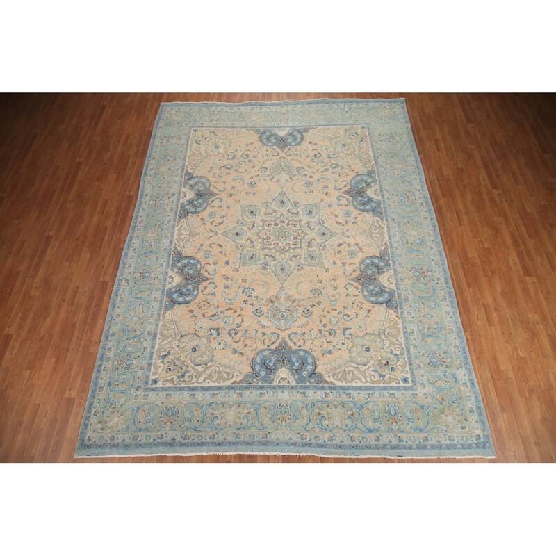 Hand Knotted Oriental 100% Wool Carpet Traditional Floral Peach Kashmar Area Rug - 12' 5'' X 9' 4''