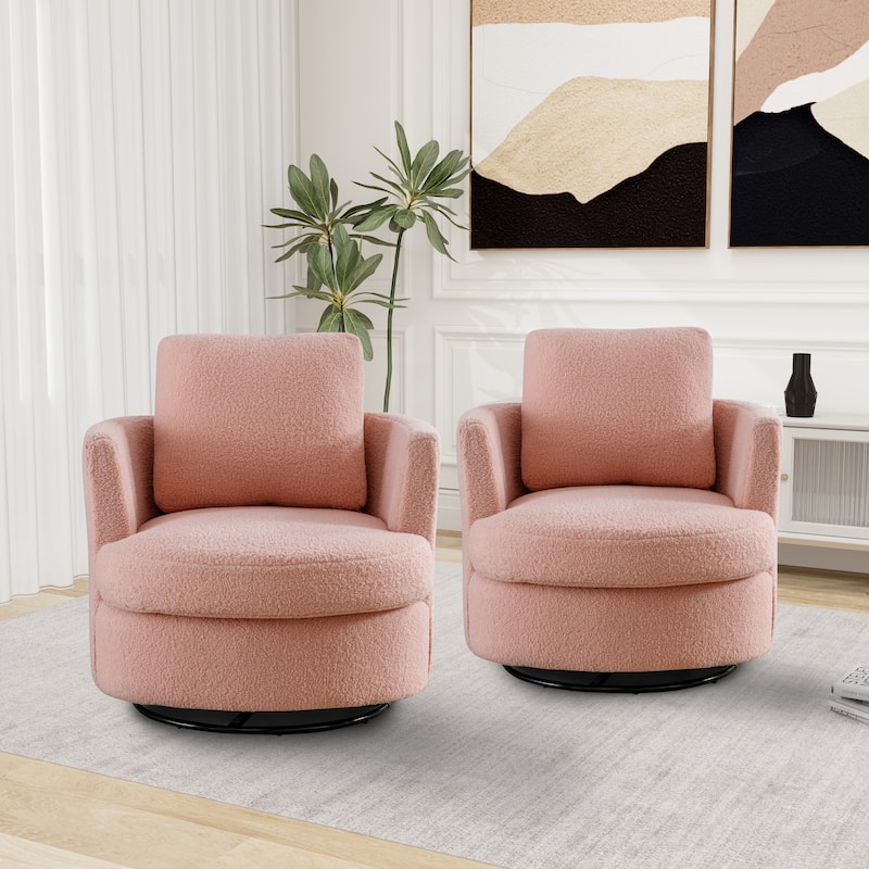 Modern Upholstered Swivel Barrel Chair(Set Of 2)
