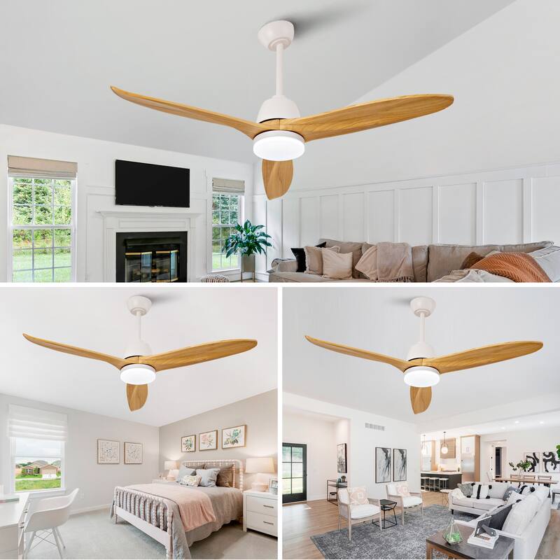 Hot sales 52 Inch Black Ceiling Fan With 3 Color Dimmable 5 Solide Wood Blades Remote Control Reversible DC Motor With Led Light