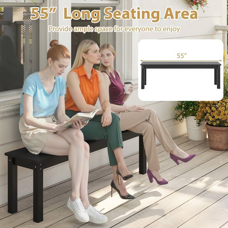 Gymax 55'' HDPE Outdoor Bench for 2-3 People Weatherproof Backless