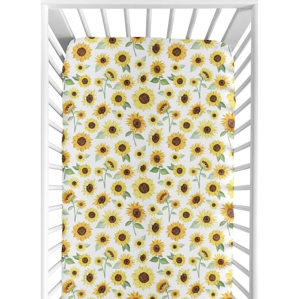 slide 2 of 6, Sunflower Collection Girl Jersey Knit Fitted Crib Sheet - Yellow and Green Farmhouse Floral Watercolor Flower
