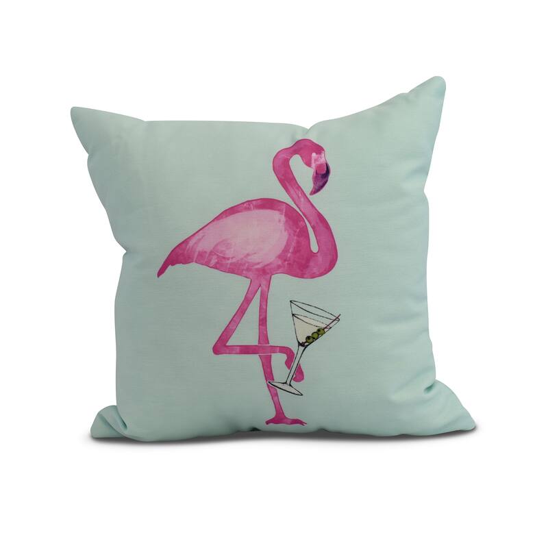 18 x 18 Inch Single Flamingo Animal Print Outdoor Pillow - Aqua