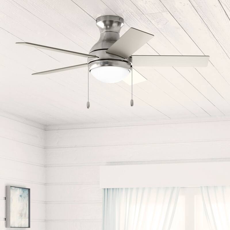 Hunter 44" Aren Low Profile Ceiling Fan with LED Light, Pull Chain - Brushed Nickel