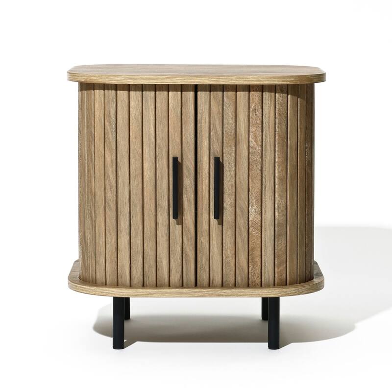Mid-Century Modern 2-Door Nightstand and End Table with Slatted Slidng Doors