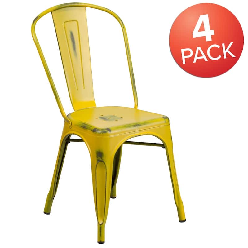 Distressed Metal Indoor-Outdoor Stackable Chair - Kitchen Furniture
