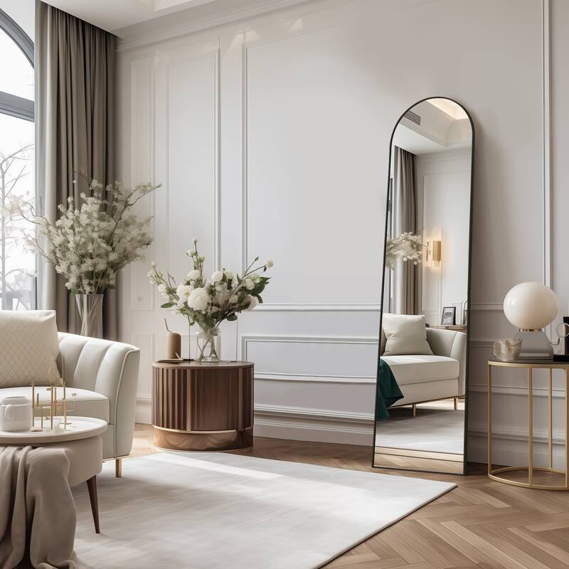 Elegant Arched Full-Length Mirror - Shatterproof Glass with Adjustable Stand, Wall Mount or Lean Design