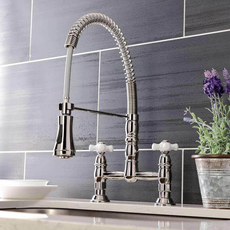 Heritage Two-Handle Deck-Mount Pull-Down Sprayer Kitchen Faucet