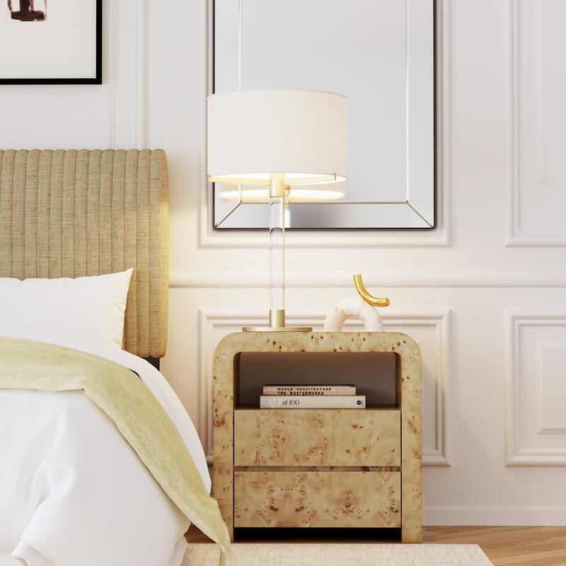 Cora 2 Drawer Nightstand - Light Burl - 2-drawer